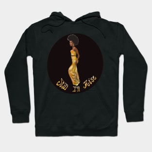 Still I’ll rise -dark background - black girl with Afro hair, shimmering gold dress and dark brown skin side profile. Hoodie